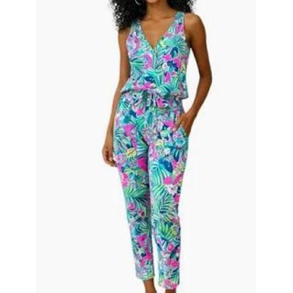 Lilly Pulitzer Paulina Jumpsuit‎ Womens XXS Early Bloomer Tropical Floral